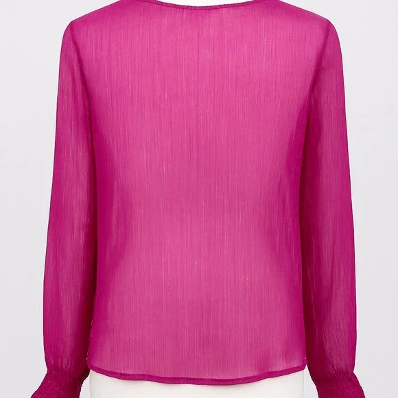 Simply Styled by Sears Sheer XL Fuschia Pink Long Sleeve Blouse Keyhole Neckline - Picture 5 of 10